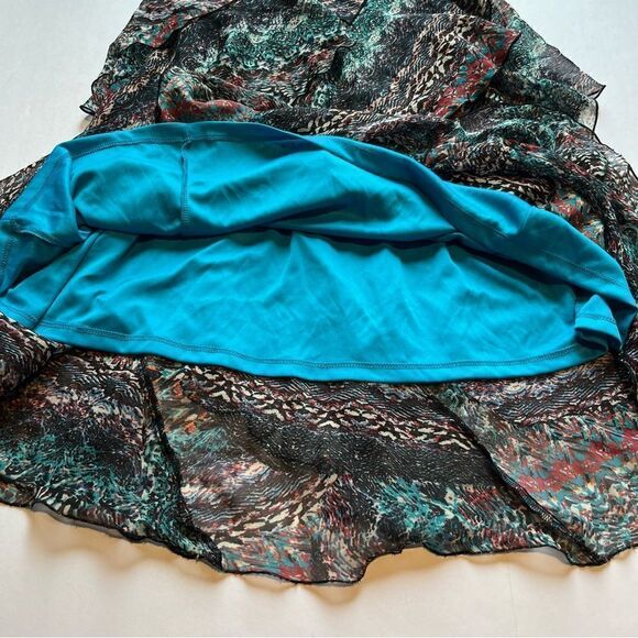 Signature by Robbie Bee Dress Long Cascading Ruffle Size 6 Turquoise/red multi - Picture 10 of 13